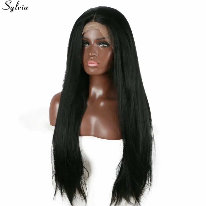 Прямой парик silvia 1b # Yaki синтетические парики на сетке спереди термостойкие волосы