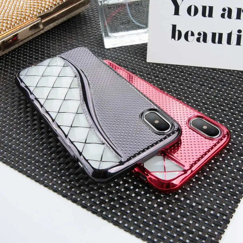 KISSCASE Plating Touch Phone Case For iPhone 7 8 Plus X 10 Ten Cases Fashion Square Grid Cover 6 6S | Мобильные телефоны и