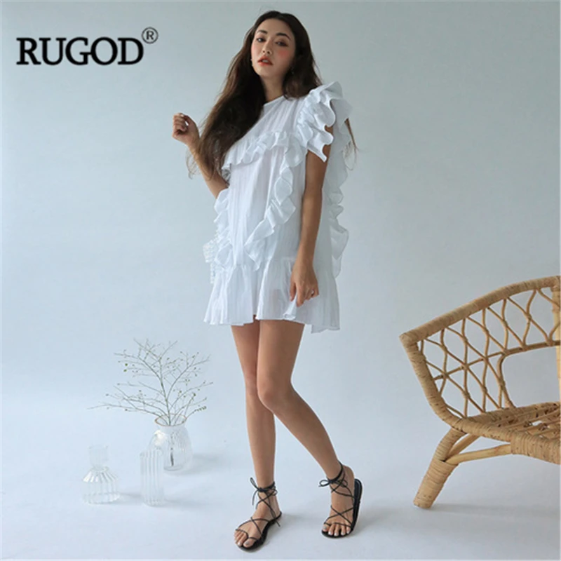 RUGOD 2019 Плиссированное цельное женское платье элегантные с коротким рукавом в