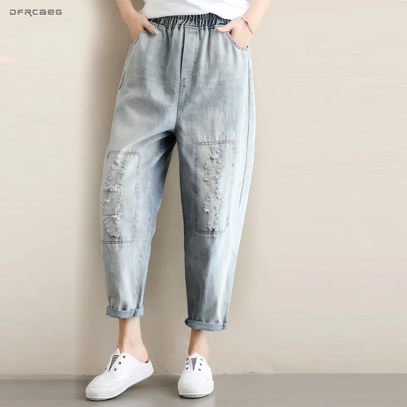Светильник Синие рваные джинсы бойфренда для женщин лето 2019 эластичная талия