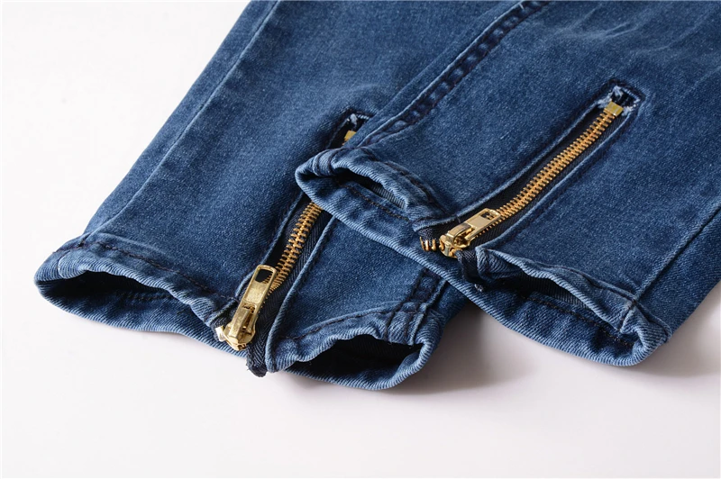 Мужские джинсы на молнии EVES синие эластичные карандаш с дырками|Мужские джинсы| |