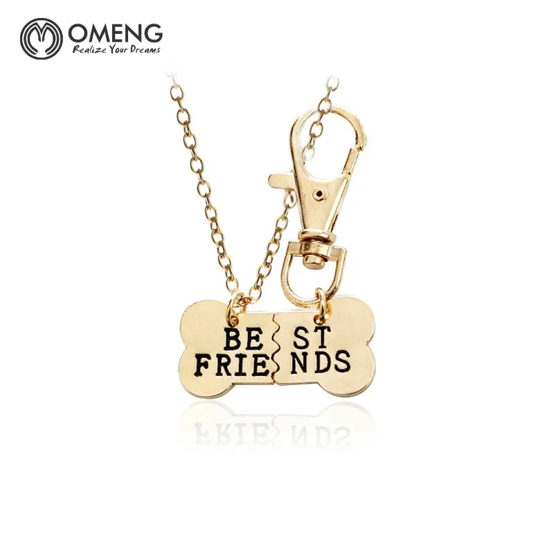 OMENG JEWELRY 2pcs/set Gold Silver Color Dog Bone Best Friends Charm Necklace &amp Keychain Handstamped Bones Friendship Jewelry | Украшения