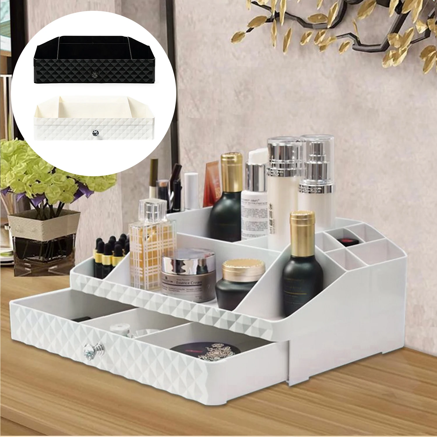 

Multi Compartments Makeup Cosmetic Drawer Home Office School Brushes Lotion Lipsticks Jewelry Make Up Storage Organizer Drawer