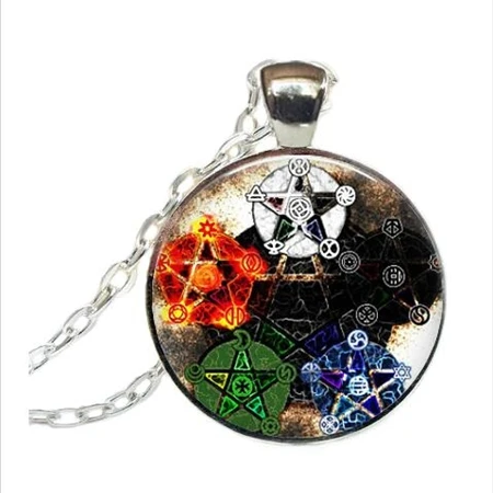 Черный кулон wiccan ожерелье воротник Wicca пентаграмма синий стеклянный кулон cristal colgante Wicca ошейник A-032 HZ1 - Окраска металла: 18