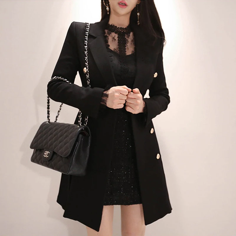 Женское Деловое платье пиджак повседневное двубортное офисное с воротником AL685