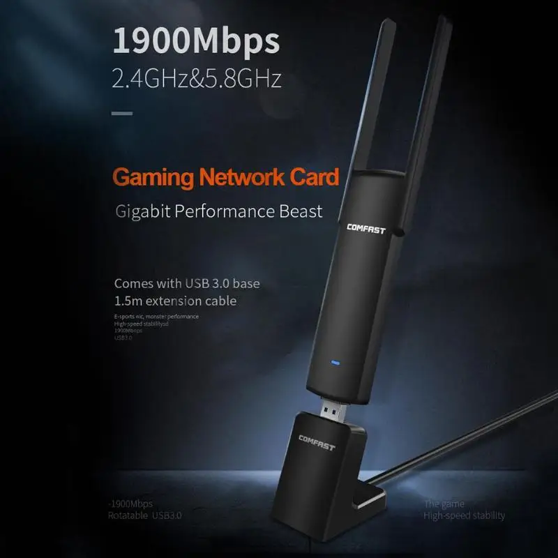 1900 Мбит/с COMFAST USB 3,0 сетевая карта беспроводной Wi-fi 2,4 г/5,8 ГГц двухдиапазонный с базой 802.11ac/a/b/G/n Wi fi адаптер AP для игр