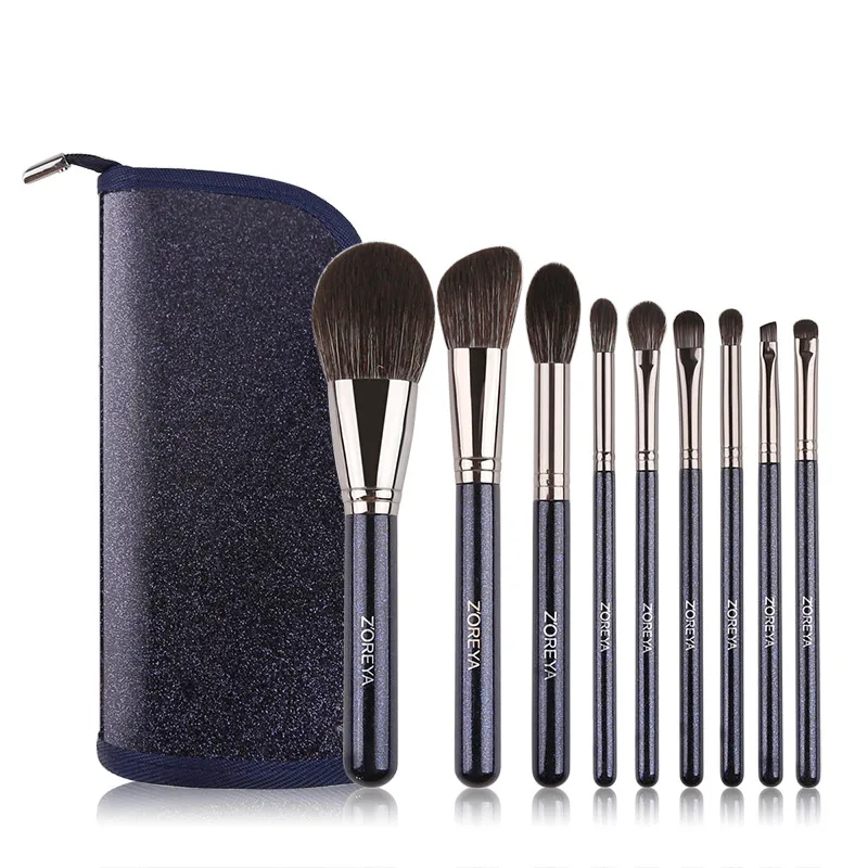 9pcs brush with bag Zoreya Brand Super Soft Synthetic Hair Powder Sky Blue Makeup Brush Kit Highlighter Blush Blending Eye Shadow Brushes Set 9pcs - Handle Color: 9pcs brush with bag
