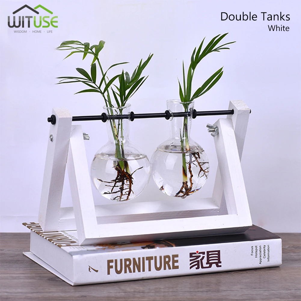 White wood WITUSE горшок для растений цветочный горшок Грут сковородки винтажная деревянная подставка прозрачная мини лампа ваза стеклянный горшок для дома Свадебный декор - Цвет: White wood