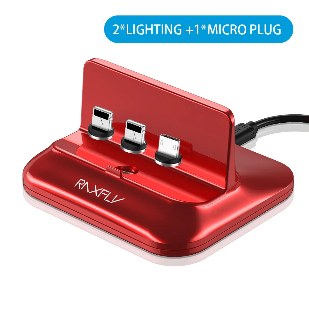 RAXFLY магнитное настольное USB Зарядное устройство Док-станция для iPhone X XS MAX зарядная станция магнитное зарядное устройство Micro usb type C кабель держатель телефона - Тип штекера: 2 Lighting 1 Micro