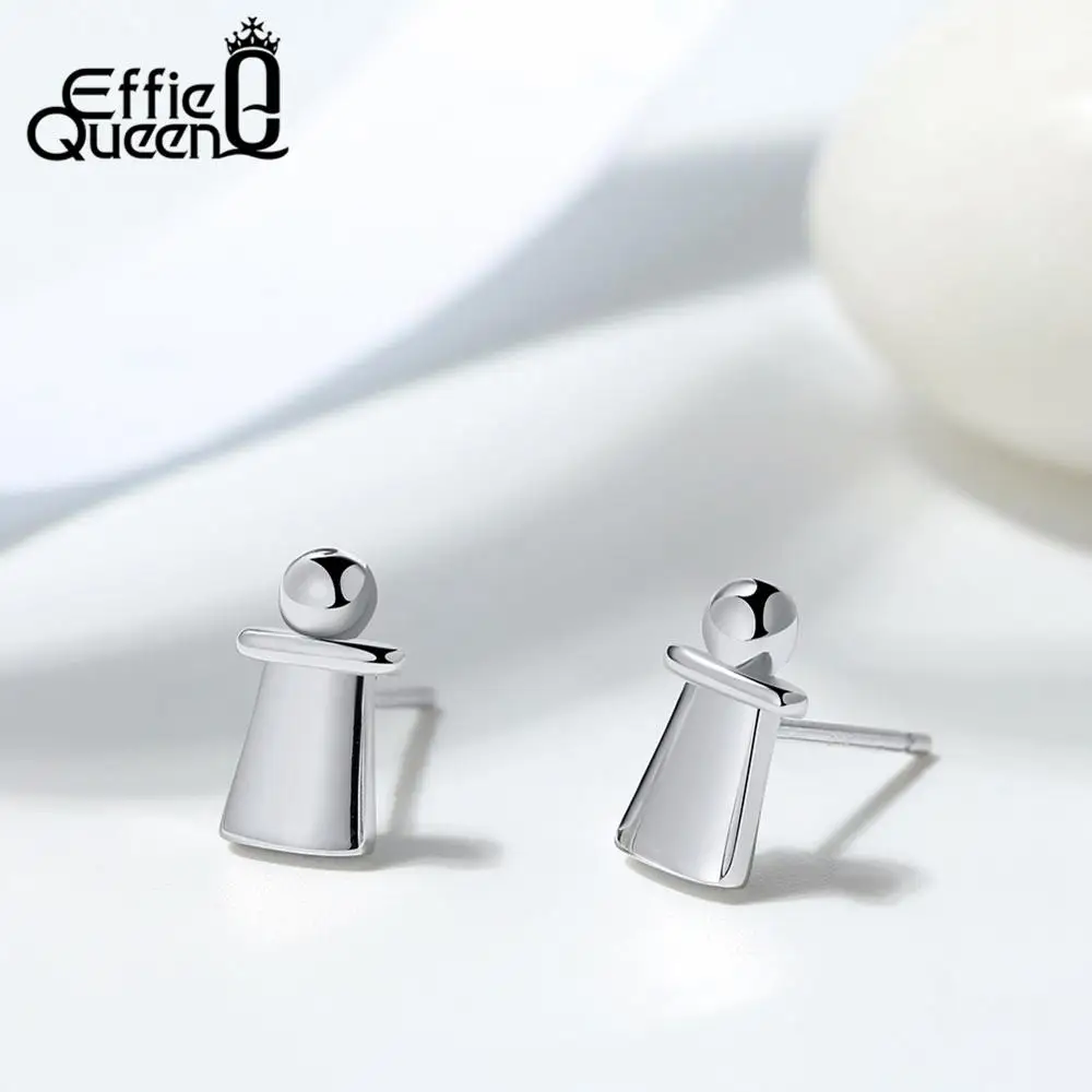 Effie queen Настоящее серебро 925 Винтажные серьги для женщин милые шахматные коробки маленькая серьга серьги стерлингового серебра ювелирные изделия BE134
