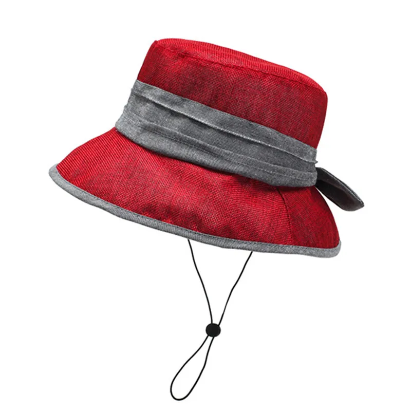 

XdanqinX Summer Women's Breathable Hat Large Sun Visor Bucket Hats Wind Rope Fixed Fashion Beach Hat NEW Elegant Ladies Sunhat