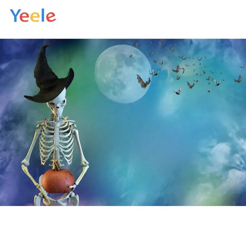Yeele Halloween Moon Witch Hat Skeleton Bat Foggy Photography Backgrounds Customized Photographic Backdrops for Photo Studio | Электроника