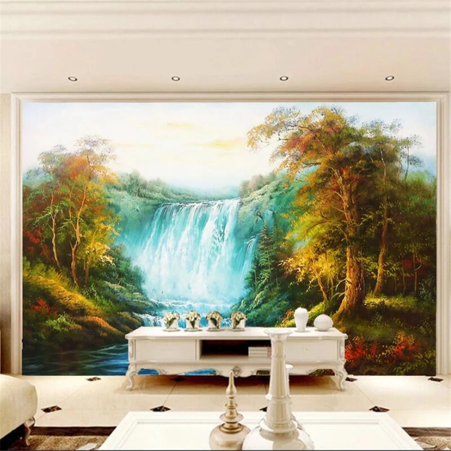 Custom wallpaper 3d mural big waterfall woods beautiful artistic concept European hand-painted landscape background | Обустройство