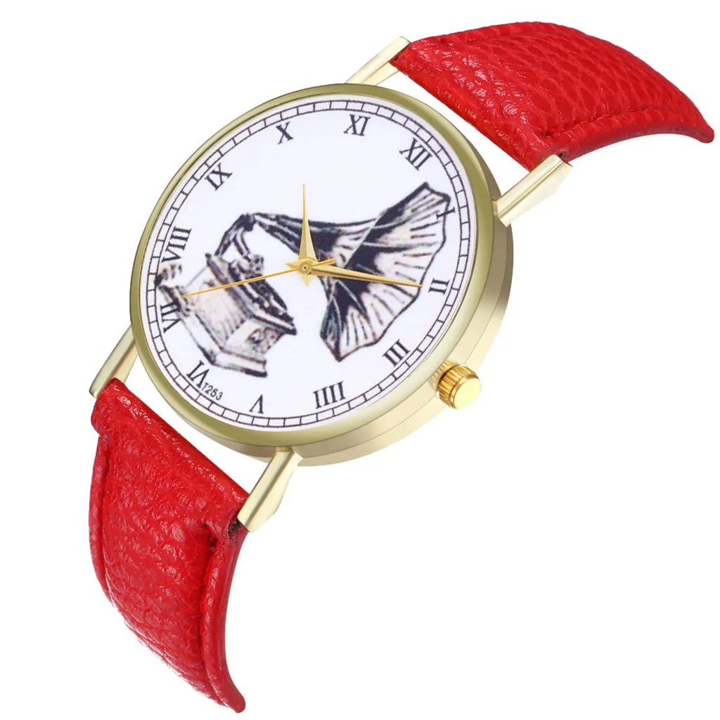 Часы женские кварцевые с кожаным ремешком и принтом | Наручные часы