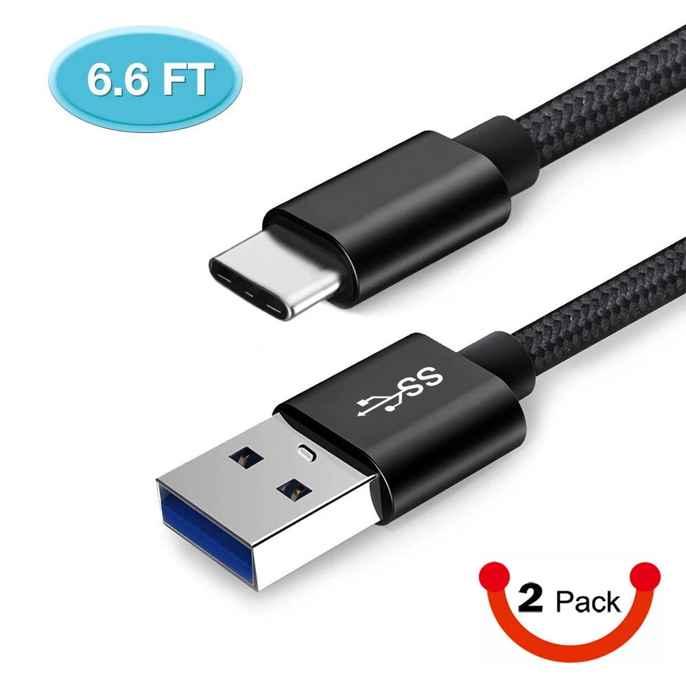 Кабель USB C 5 в 3 А 2 м для быстрой зарядки и синхронизации данных Type нейлоновая