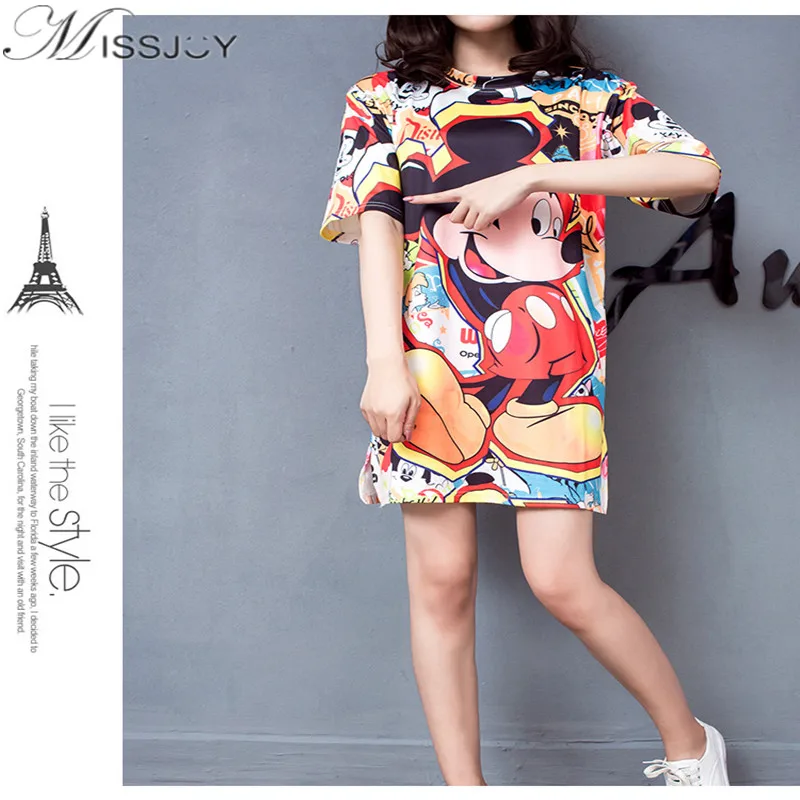 MISSJOY Микки Маус женское платье футболка мультфильм печати короткий рукав мини