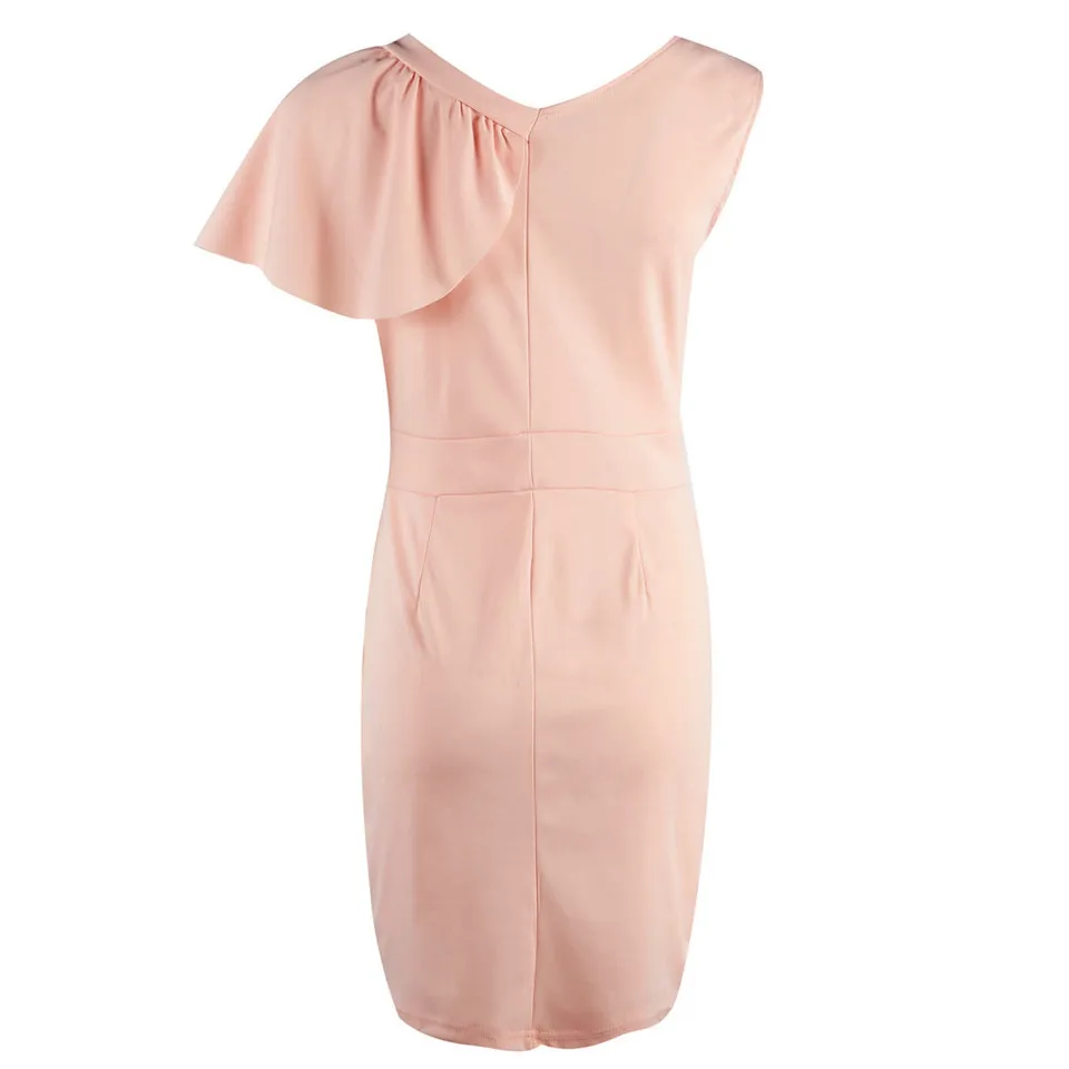 Elegant Women Bodycon Dress Patchwork Design Ruffles Decor V-Neck Sleeveless Solid Summer Mini Slim Hips Dress for Streetwear