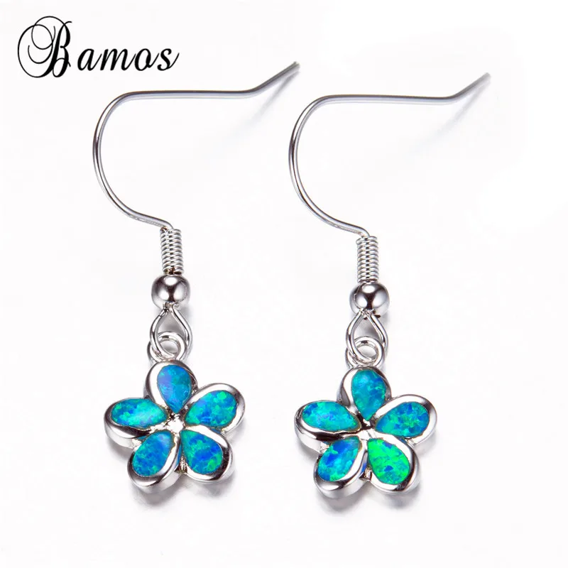 Женские серьги-подвески серебряного цвета с опалом | Украшения и аксессуары