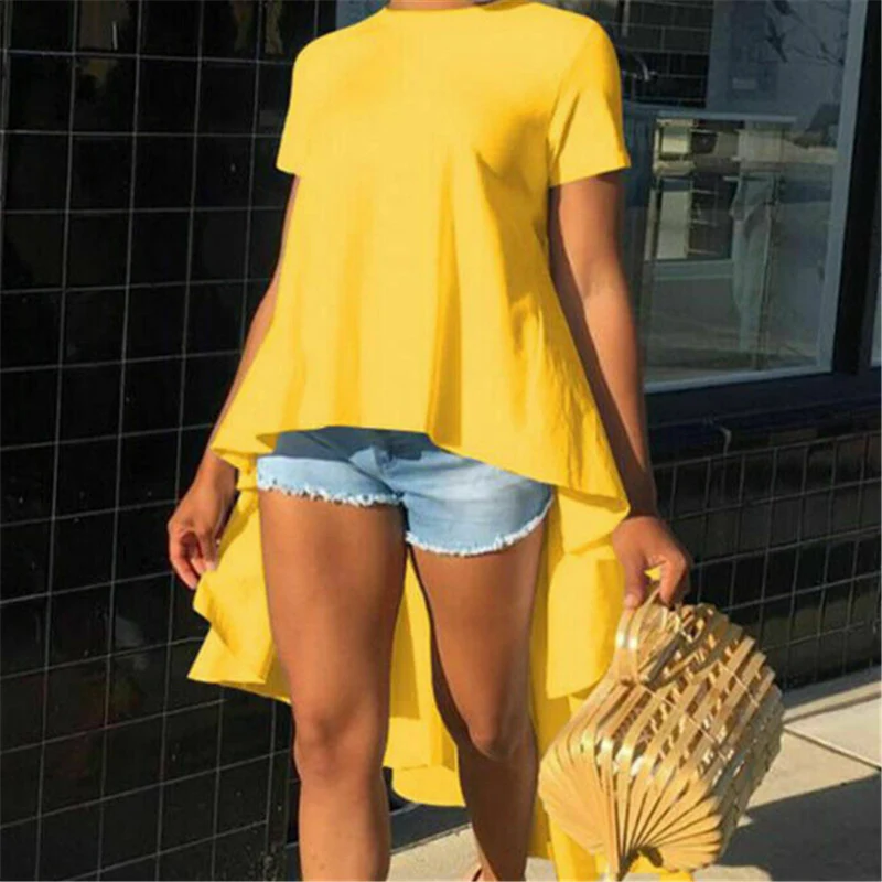 Женская офисная блузка Повседневная белая желтая или зеленая с круглым вырезом и