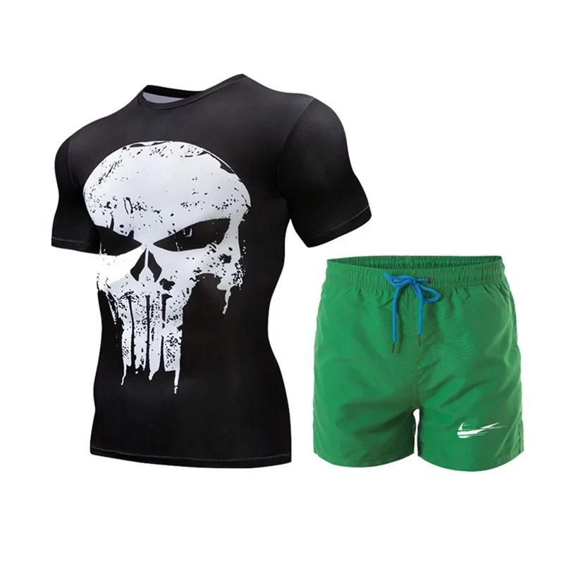 Новый беговой костюм Для мужчин тренажерный зал Спортивная футболка короткий