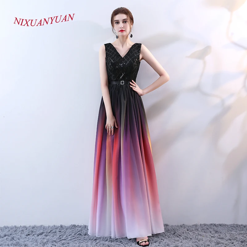 

NIXUANYUAN 2018 простое яркое шифоновое вечернее платье 2018 с поясом настоящая фотография ТРАПЕЦИЕВИДНОЕ длинное вечернее платье 2018