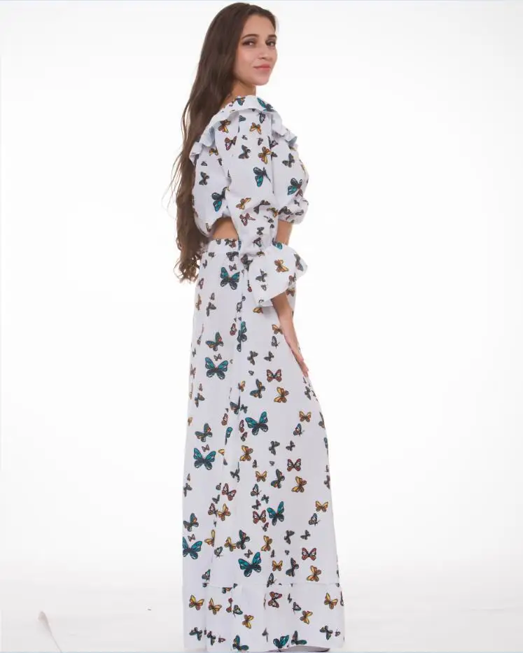 Женское винтажное платье макси белое Элегантное повседневное с принтом для