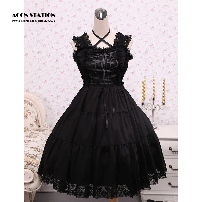 Новая модная юбка джемпер из чистого черного хлопка в стиле &quotЛолита&quot на