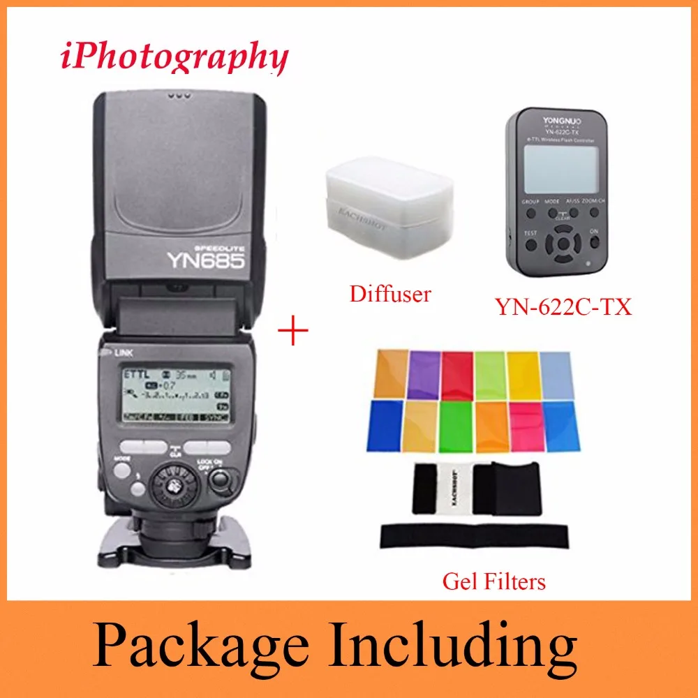 YONGNUO YN685C YN685 YN-685 Wireless HSS TTL Flash Speedlite for Canon + YN622C-TX trigger 12color Filter Diffuser | Электроника