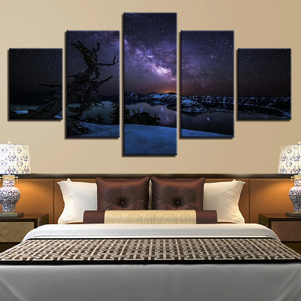 

HD Prints Home Decor 5 Pieces Wall Art Starry Sky Landscape Modular Canvas Painting Living Room Pictures Artwork Scenery Poster