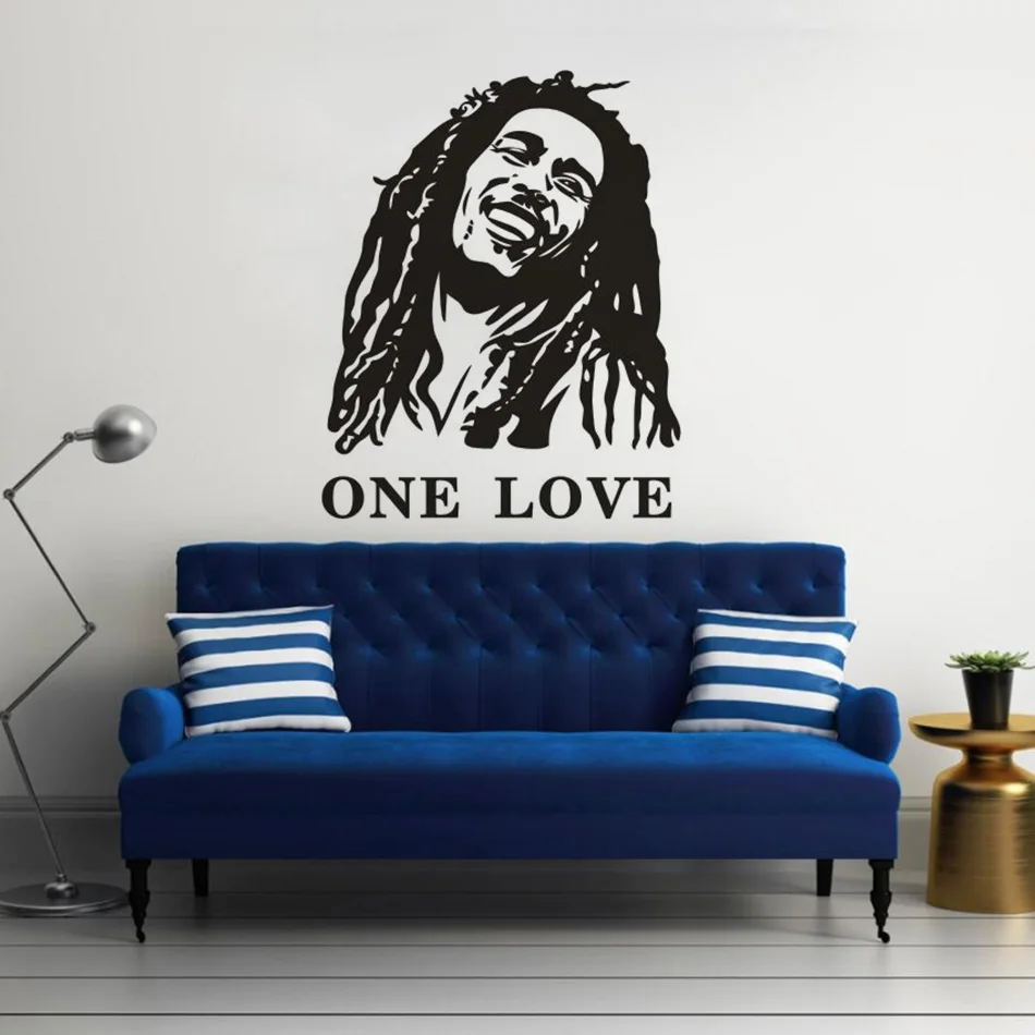 Регги музыка звезда наклейка на стену One Love Bob Marley виниловая украшение для дома