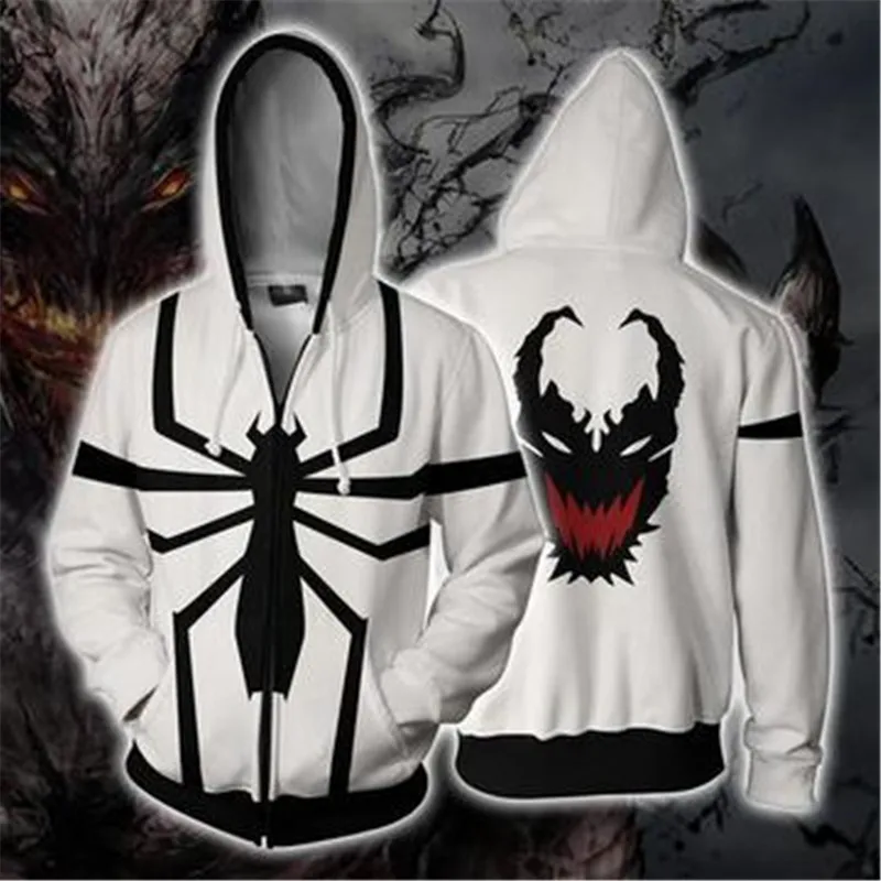 Venom white PS4 Insomniac игры унисекс Веном костюмы для косплея паук 3D печатных толстовки на молнии Кофты куртки для мужчин мальчиков - Цвет: Venom white