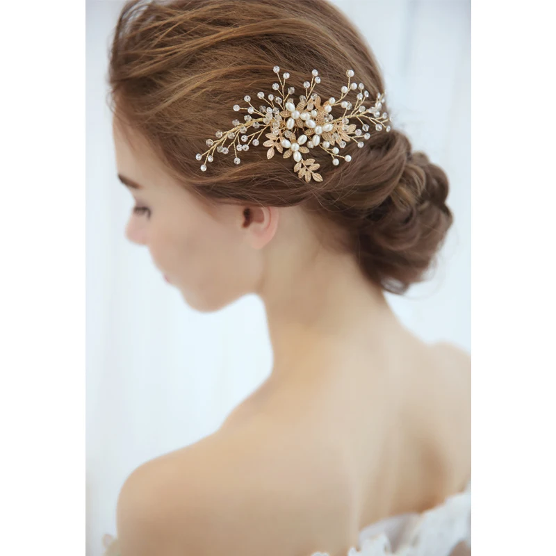 Ручной работы золотой свадебный гребень для волос кристалл украшение