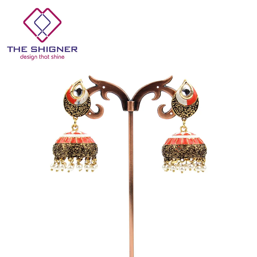 THE SHIGNER традиционные этнические индийские украшения Meenakari эмаль Jhumka Jhumki глаз тени серьги вечерние повседневные изделия для женщин