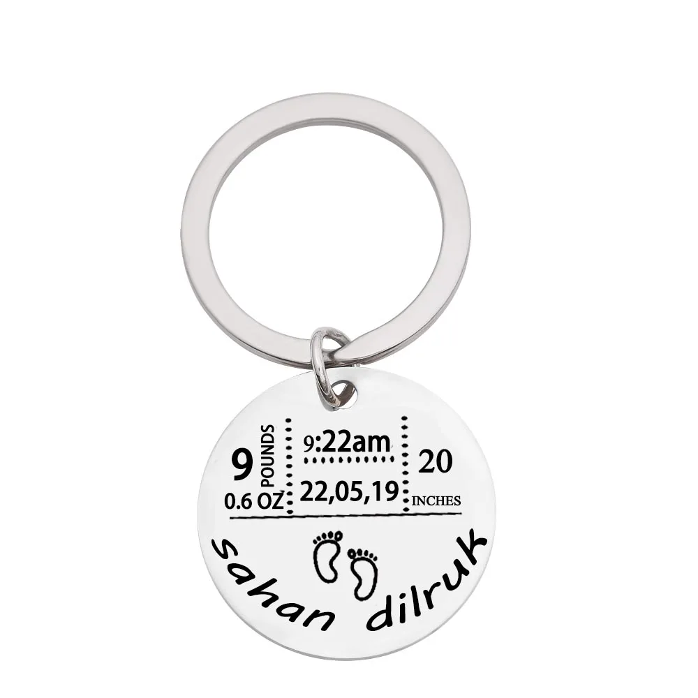silver color foot Круглый детский брелок с именами, датой рождения, весом и ростом для новорожденных в честь Llavero Personalizado, брелок для ключей - Цвет: silver color foot