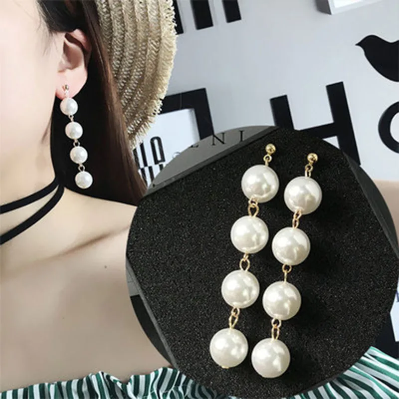 Simple Temperament Drop Earrings Exaggerated Large Pearl Tassel Long Dangle Beaded Hypoallergenic Earring Jewelry WD244 | Украшения и