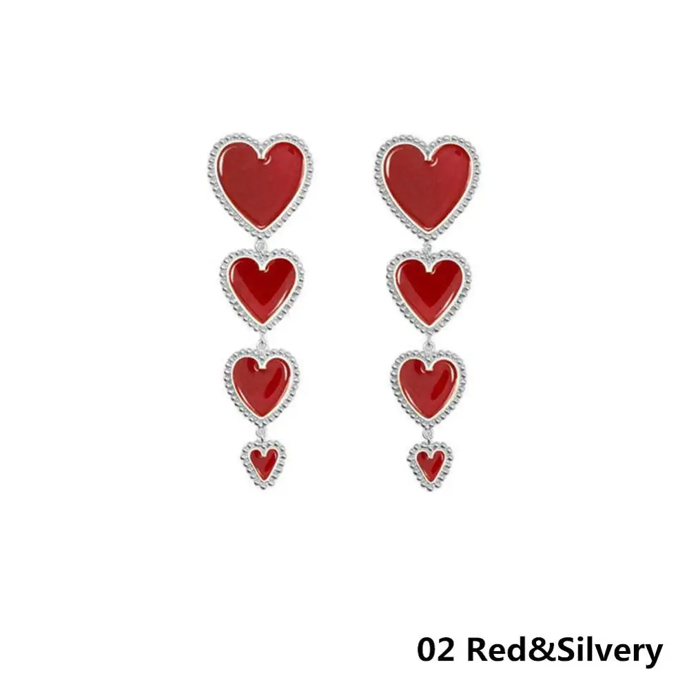 New Design Fashion Four Heart Chain Red White Black Long Dangles For Women Lady's Vintage Statement Earring Gold Earrings | Украшения и
