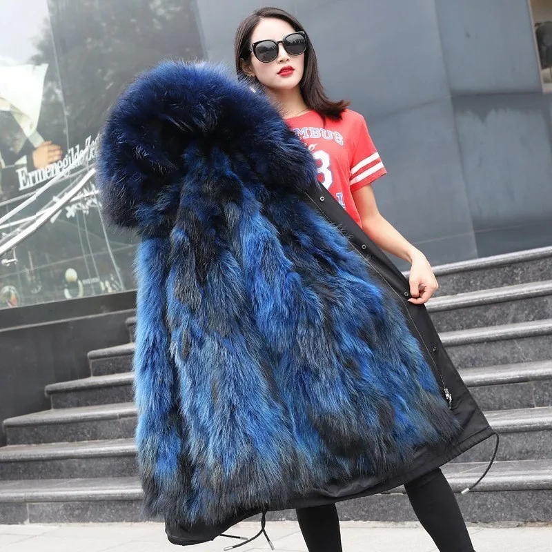 Blue Medium length1 Пальто, женская зимняя куртка, Женское пальто из натурального меха, Воротник из натурального меха норки, свободные длинные парки, уличная одежда, съемная верхняя одежда, ZPC1 - Цвет: Blue Medium length1