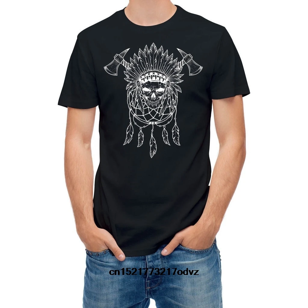 Для мужчин футболка главный американских индейцев череп крест топор Ловец снов