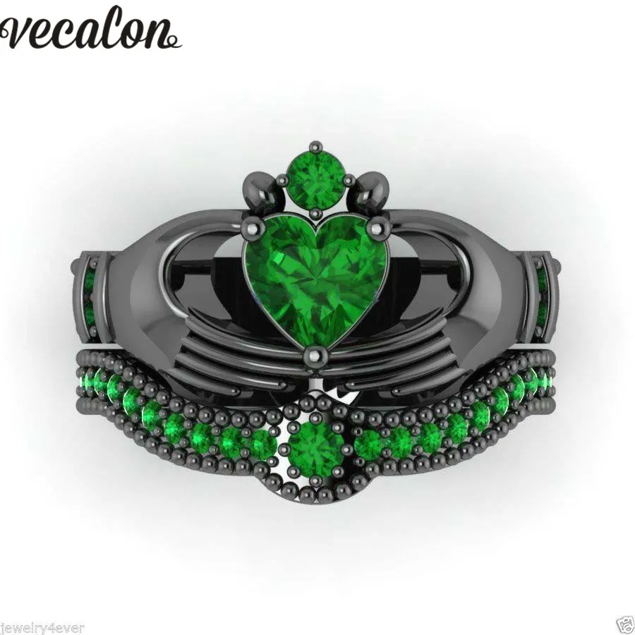 Vecalon, 5 цветов, кольцо с камнем рождения claddagh, 5А, циркон, Cz, Черное золото, для пары, обручальное кольцо, набор для женщин и мужчин, Прямая поставка