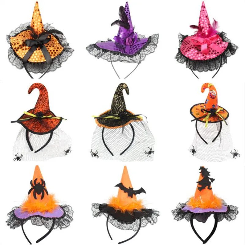 

Halloween Sequins Lace Witch Hat Headband Women Children Pumpkin Hairband Hedawear Halloween Party Favor
