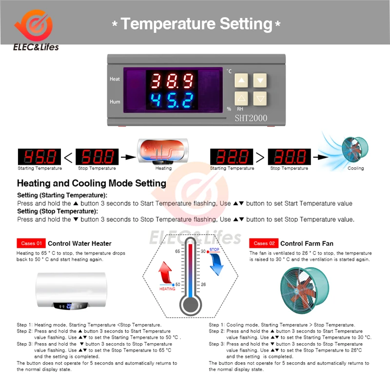 AC 85-230 В DC 12-72 в SHT2000 цифровой термостат гигрометр Температура измеритель влажности контроллер регулятор Термометр Тестер