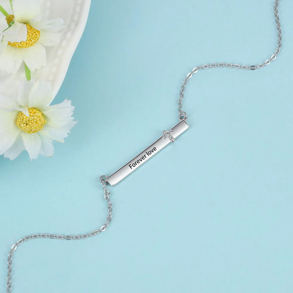 Personalized Name Bar Necklace with Cross Silver Color Engraved Necklaces for Women Custom Nameplate (Lam Hub Fong) | Украшения и