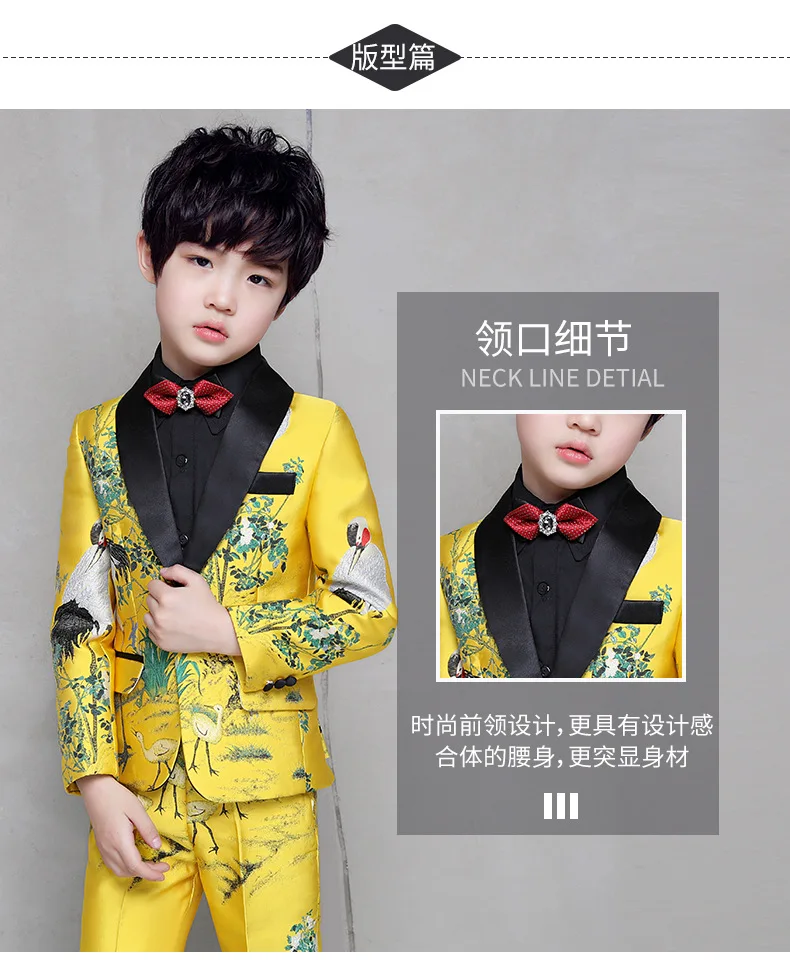 Formal Children's Dress Suits Set Handsome British Boys Piano Wedding Party Costumes Kids Embroidery Blazer Shirt Pants Clothes