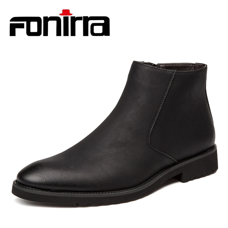 FONIRRA 2019 Male Chelsea Boots Ankle Boots Men Pointed Toe Autumn Winter Ankle Boots Oxford Dress Shoes Male Big Size 38-45 941