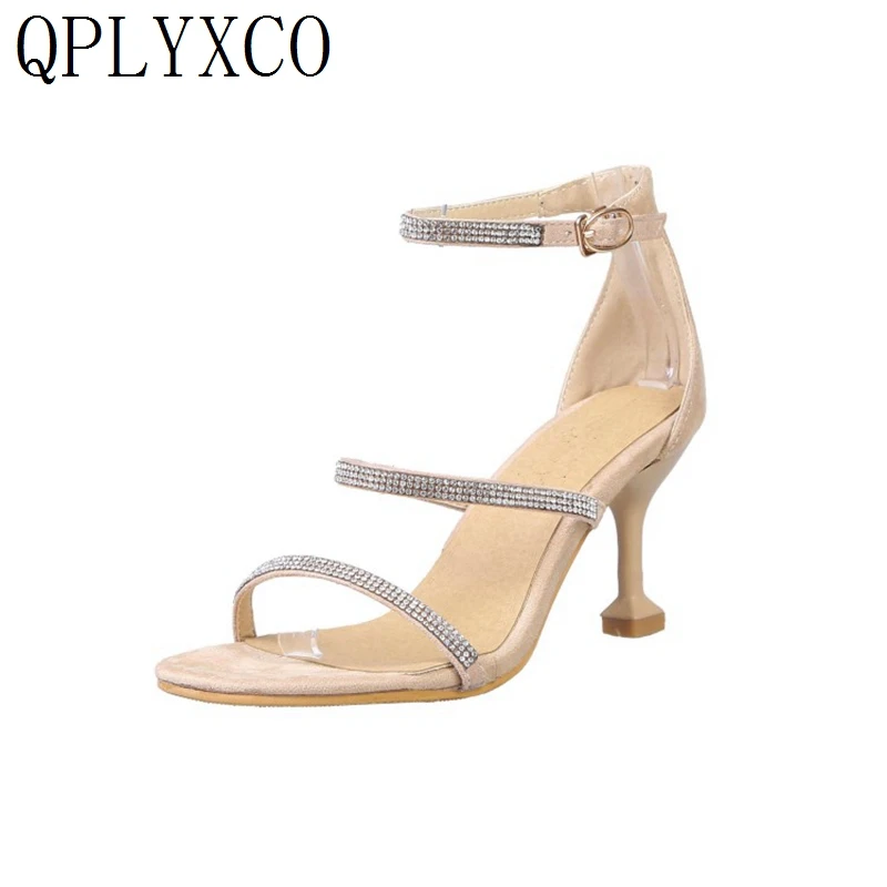 

QPLYXCO 2019 Elegant fashion Super Big Size 33-48 Summer Style Sandals women High Heels(7CM) wedding Party shoes woman D603-2