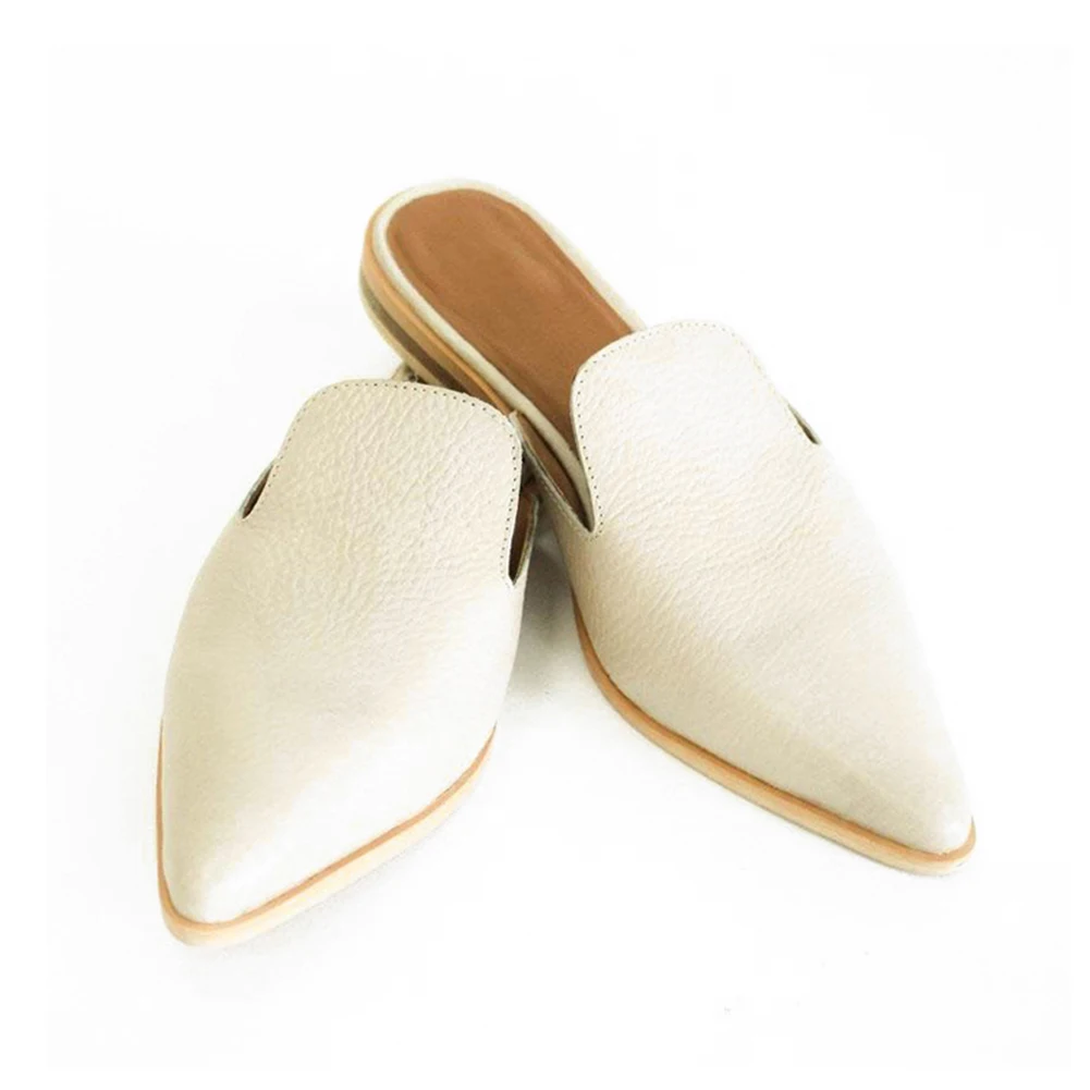 Beige Новые летние тапочки; Модные дышащие однотонные туфли с острым носком; женские тапочки из искусственной кожи на низком каблуке; Лидер продаж - Цвет: Beige