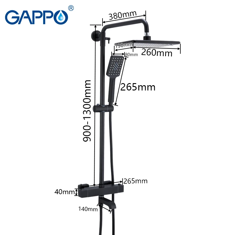 Смеситель для душа GAPPO черный Термостатический смеситель ванны|Душевая система| |