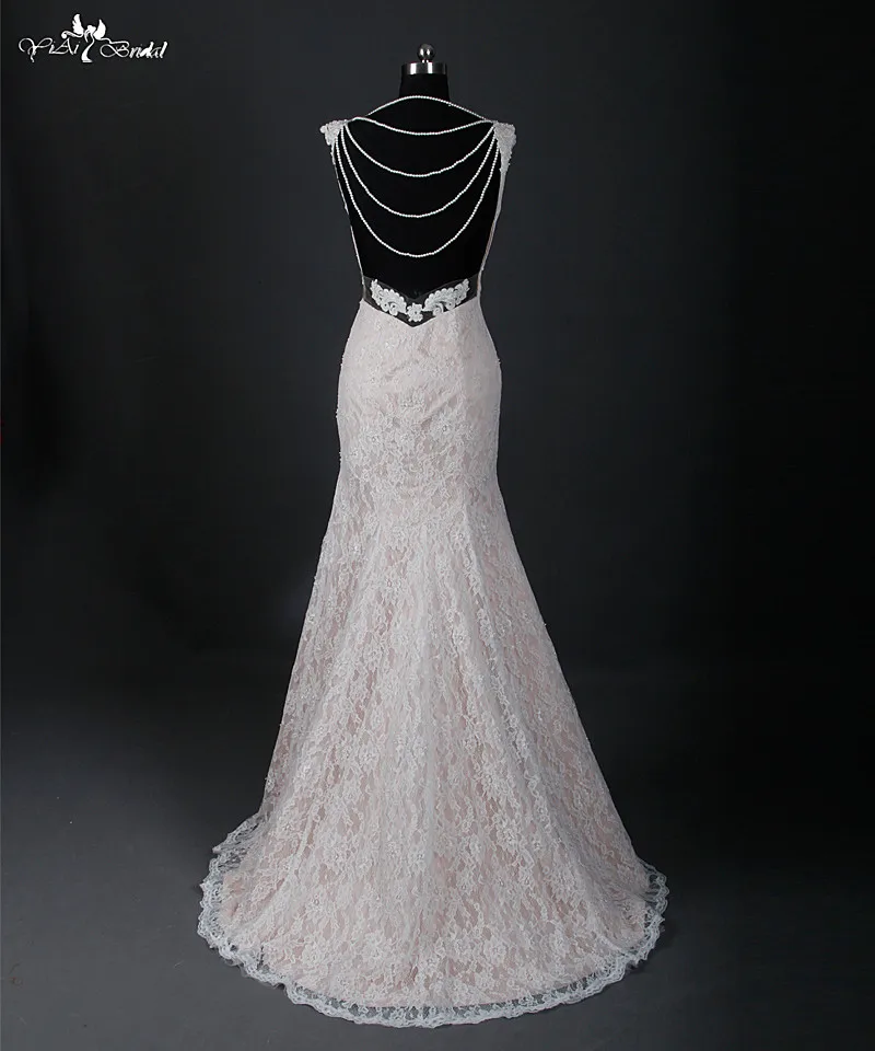 Пикантное свадебное платье RSW848 с высоким разрезом открытой спиной жемчужными