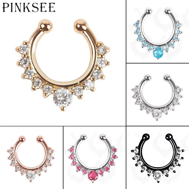 PINKSEE 1 шт. хирургическая сталь хрустальные стразы серьга из носового кольца