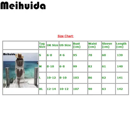 Meihuida, кружевное женское пляжное платье, Сетчатое, цветочное, бикини, накидка, праздничная, с длинным рукавом, женская пляжная одежда, Лидер продаж, накидка